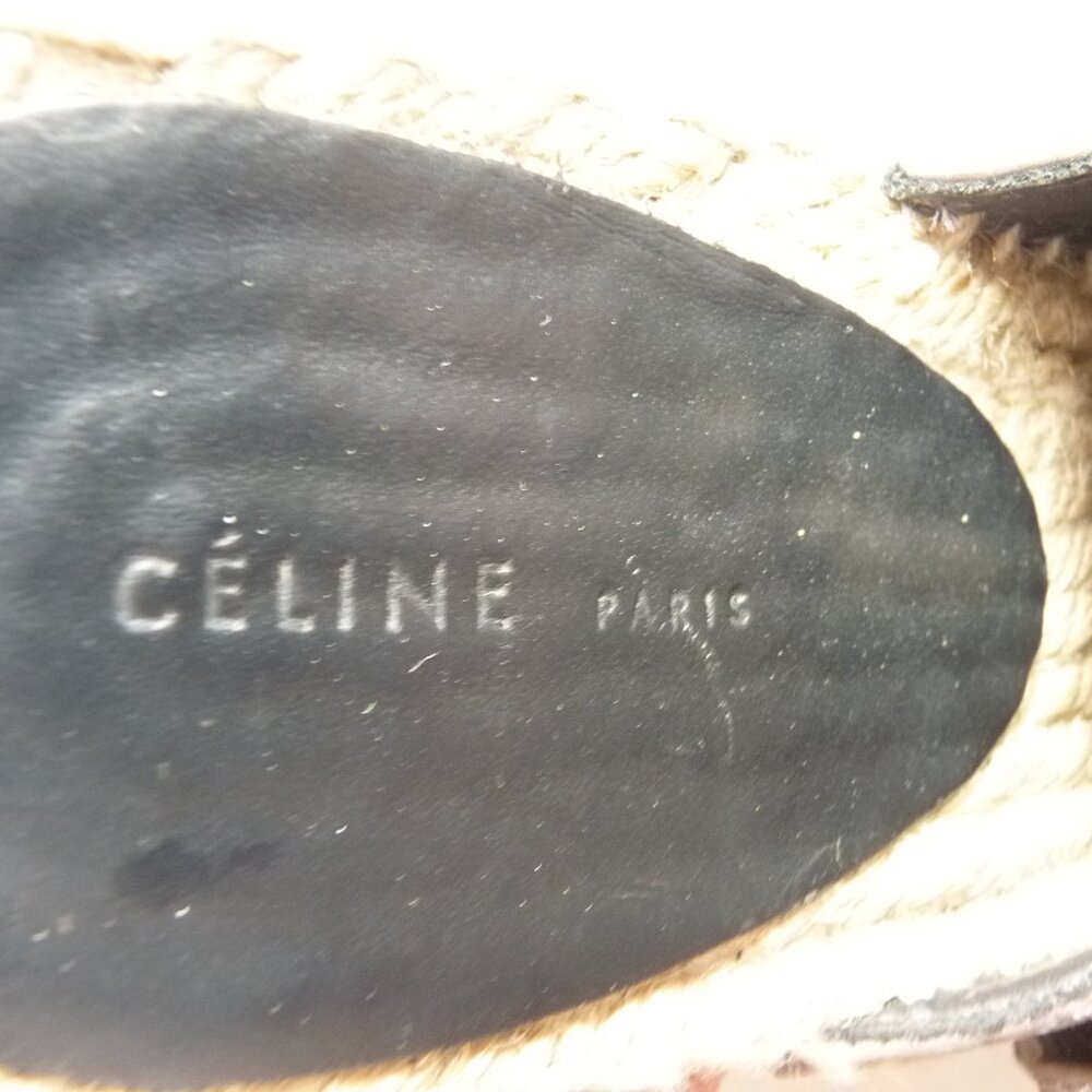 CELINE GRAY LEATHER ESPADRILLE WEDGE SANDALS SHOES 37 - Picture 3 of 6